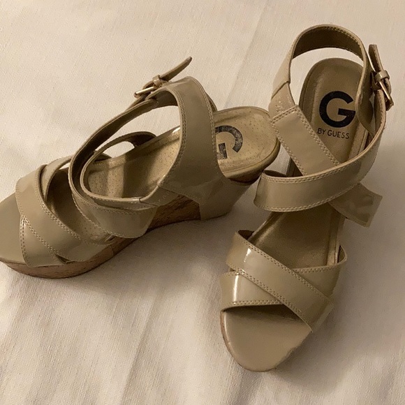 Guess- Wedge/Platform Cork Nude Sandals - Picture 2 of 14